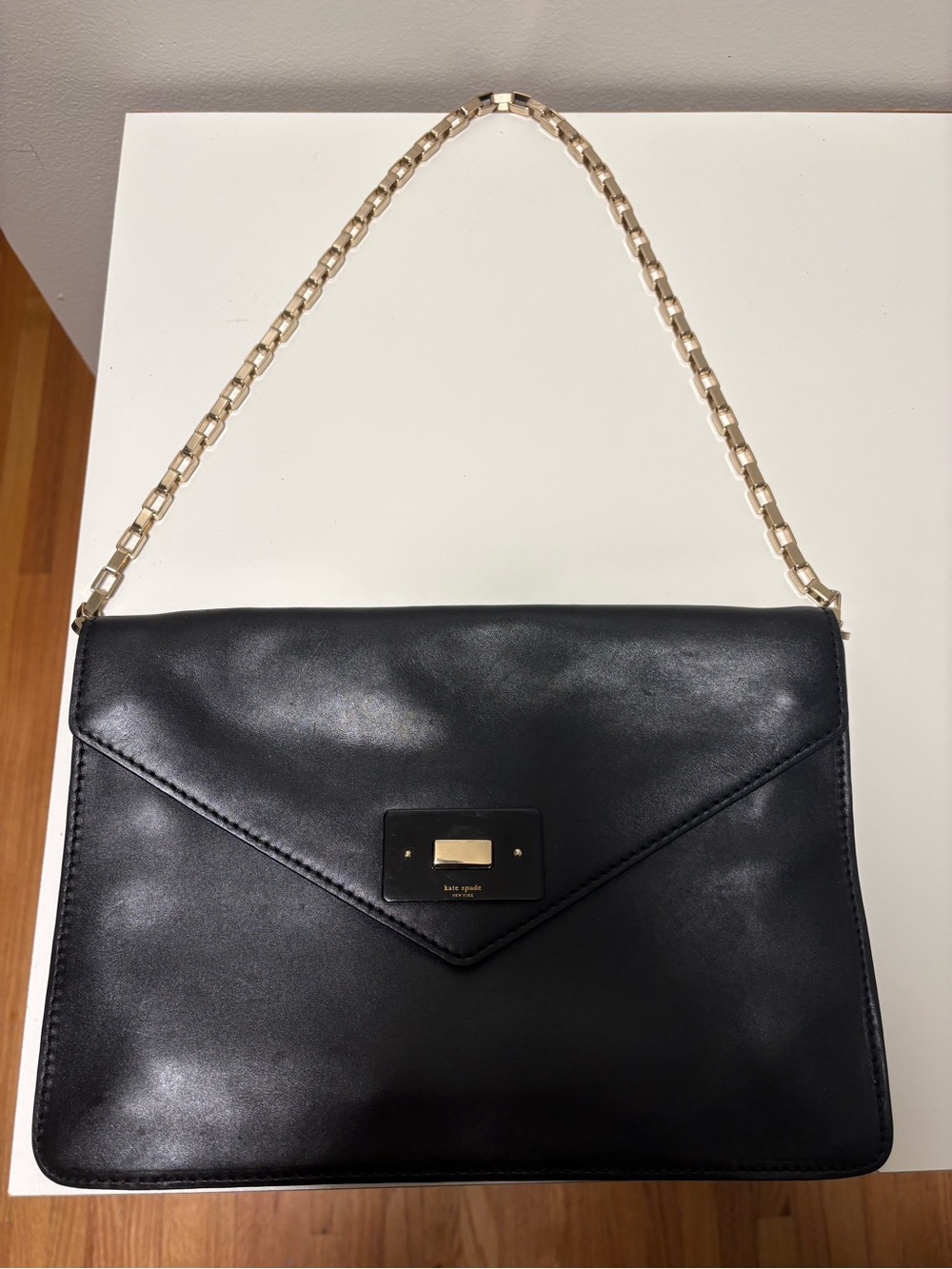 kate spade Black Leather Shoulder Bag with Gold Chain